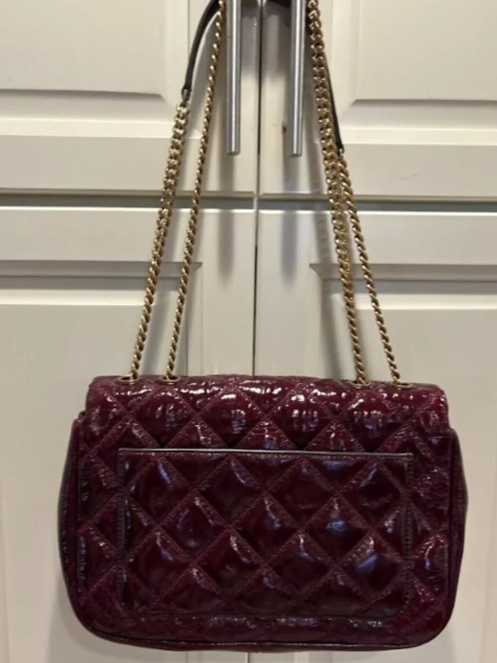 Tory Burch Burgundy Leather Quilted Chain Shoulder Bag